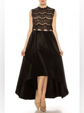 MARINA Formal Gothic Black High-Low Lace Bodice Evening Gown Dress Plus Size 16W